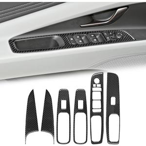 Compatible with Carbon Fiber Lift Window Adjustment Panel Trim Cover Interior Decoration Sticker for Hyundai Elantra 2021 2022 2023 2024 (6PCS Black)