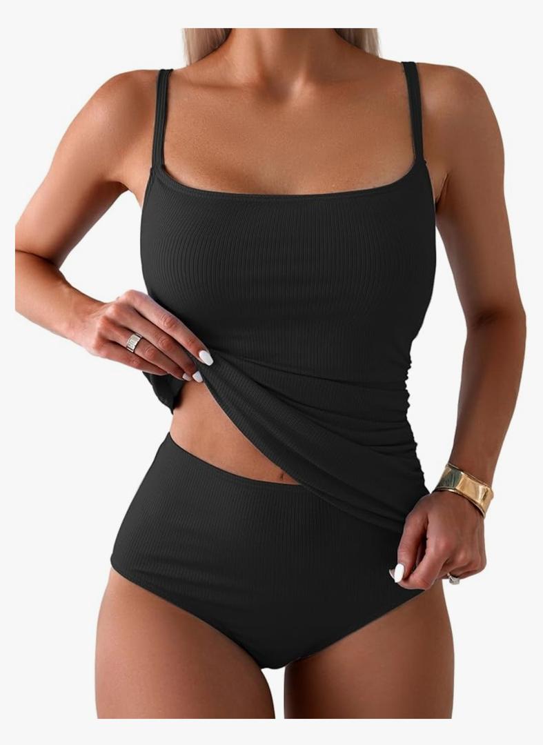 Eomenie Women's Swimsuit Tankini Tummy Control Bathing Suits Two Piece Full Coverage Slim Swim Suits with High Waisted Bottom L Eomenie Women's Swimsuit Tankini Tummy Control Bathing Suits Two Piece Full Coverage Slim Swim Suits with High Waisted Bottom L