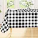 Smiry Rectangle Table Cloth, Waterproof Vinyl Tablecloths with Flannel Backing, Wipeable Buffalo Plaid Table Cover for Picnic, Indoor and Outdoor (Black & White, 60"x84")