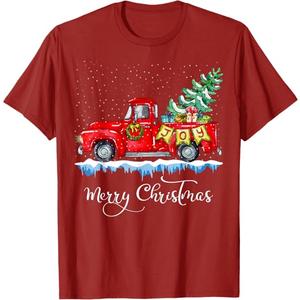 Vintage Merry Christmas Red Truck Old Fashioned Christmas T-Shirt, L