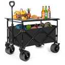 SHINLEYPACK Collapsible Wagon with Table, Large Capacity Foldable Wagons Carts, Beach Wagon with Big Wheels, Heavy Duty Beach Car Utility Wagon for Outdoor Park, Shopping, Sports, Camping, Garden