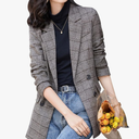 ebossy Women's Notch Lapel 2 Button Boyfriend Blazer Suit Houndstooth Plaid Jacket Coat Size L