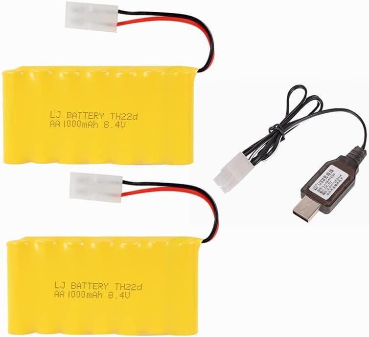 8.4V 1000mAh NI-CD Battery Pack Rechargeable AA Battery with Standard Tamiya Connector for RC Car RC Truck Tank 2 Pack with USB Charger