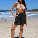 TARSE Womens Casual Linen Shorts Drawstring Summer Shorts Pockets Black (Black, S)