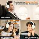 Hybrid Active Noise Cancelling Bluetooth Headphones,Bluetooth 6.0 Over Ear Wireless Headphones with 60H Playtime, Hi-Res Audio, Deep Bass, Memory Foam Ear Cups for Home Office Travel White