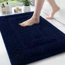 Color&Geometry 24x16 Ultra Soft Chenille Blue Bathroom Rugs, Non-Slip Bath Mat with Elastic Fabric Backing, Super Absorbent and Washable Shower Mats for Inside Shower,Tub,Bathroom, Navy Blue