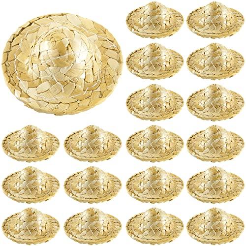 Chalyna 24 Pieces Mini Straw Hats for Crafts 2.1 Inch Mini Sombrero Tiny Dollhouse Miniature Straw Hats for Dolls Small Cowboy DIY Decorations Jewelry Accessories(24 Pieces)