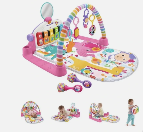 Fisher-Price Baby Playmat Deluxe Kick & Play Piano Gym for Learning & 2 Maracas Soft Rattles for Newborn to Toddler Play Ages 0+ Months