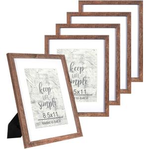 kennethan 8x11 Picture Frame Rottern Brown Set of 5, Wooden Poster Frame for Tabletop and Wall Mounting Display for Home, Office,Gallery,Holiday with Photos, Posters, Puzzles