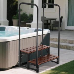Hot tub Step Stairs with Dual-Handrails, 2 Steps Hot Tub Stairs w/Leveling Foot, Detachable U-Shape Hot Tub Railing to Get in and Out, 400LBS Capacity Spa Steps for Indoor & Outdoor