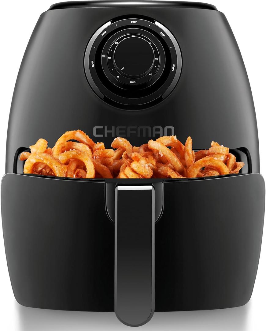 CHEFMAN Small Air Fryer Healthy Cooking, 3.6 Qt, Nonstick, User Friendly and Dual Control Temperature, w/ 60 Minute Timer & Auto Shutoff, Dishwasher Safe Basket, Matte Black, Cookbook Included