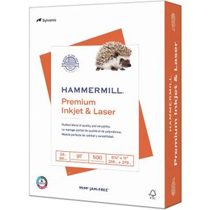 Hammermill Printer Paper, Premium Inkjet & Laser Paper 24 Lb, 8.5 x 11-1 Ream (500 Sheets) - 97 Bright, Made in the USA, 166140R