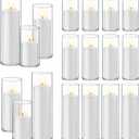 Homjoy 36 PCS White Pillar Candles with Glass Candle Holders Clear Hurricane Candle Holders Glass Cylinder Vases for Centerpieces Wedding Party, Event, Home Office (18 Candles+18 Candle Hoders)