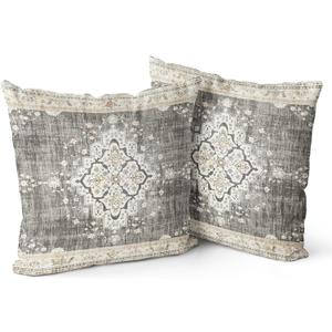 Snycler Boho Throw Pillow Covers 18x18 inch Set of 2 Bohemian Carpet Throw Pillows for Couch Beige&Grey Decorative Pillow Cases Farmhouse Home Decor for Sofa Porch Patio Bed Room Outdoor