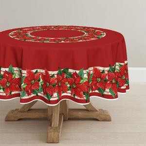 Horaldaily Christmas Tablecloth 7070 Inch Round, Poinsettia Red Washable Table Cover for Party Picnic Dinner Decor