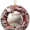 3D Sports Balls Christmas Tree Xmas Indoor Decor, Sport Gift Exchange Holiday, Baseball Break Through Ceramic Ornament