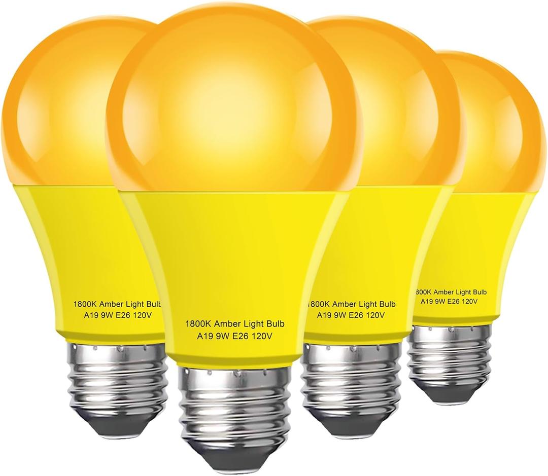 Sleep Light Bulb 4 PackDimmable 1800K Warm Light Bulbs for Healthy Sleep,Blue Light Blocking,A19 9W(60W Equivalent) E26 Base Amber Light Bulbs for Bedroom, Baby Nursery Room