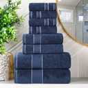 Superior Egypt Produced Giza Cotton 8 Piece Towel Set, Luxury Plush Bathroom Essentials, Quick Dry, Shower, Spa, Soft, Includes 2 Bath, 2 Hand, 4 Washcloth/Face Towels, Niles Collection, Navy Blue