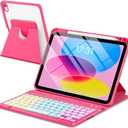 Case with Keyboard for iPad A16 11th 10th Generation 11/10.9 inch,Rainbow Backlit Detachable Keypad Rotatable Magnetic Cover with Pencil Holder for iPad 11 2025 10 Gen 2022 Watermelon Red