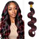 P1B/99J Burgundy Highlight Bundles Human Hair Black Mixed With Burgundy 34 Inch Body Wave Bundle Unprocessed Brazilian Virgin Ombre Human Hair Single Bundle Double Weft Hair Extension
