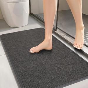 2 x Bathroom Rugs,Bath Mats for Bathroom Non Slip Washable, Quick Dry,Water Absorbing,Fits Under Door,Ultra Thin,Rubber Backing,Low Pile,Cozy Cloth Cotton,Ideal for Shower,Sink-Dark Grey 24''x16''