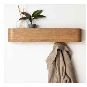 Basic Wooden Wall Mount Coat Rack with Shelf and Integrated Hooks Sturdy Build for Jackets Bags Umbrellas Storage Permanent Clothes Rack, 17 inches, 4 Hooks