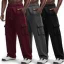 Neer 3 Pack Men's Cargo Sweatpants Wide Leg Track Pants Athletic Open Bottom Joggers Drawstring Lounge Pants with Pockets, Large