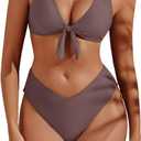 geluboao Bikini Sets for Women High Waisted Two Piece Swimsuit Sexy V Neck Tie Kont Push Up High Cut Bathing Suit, Large
