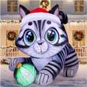 COMIN 5 FT Long Christmas Inflatables Outdoor Decorations Blow Up Xmas Civet Cat Playing with Christmas Balls with Built-in LEDs for Indoor Outdoor Yard Lawn Garden Decorations