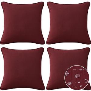 Sunbrella Decorative Outdoor Water Repellent Throw Pillows with Inserts, Set of 4, 18" x18" Pillows for Patio, Backyard, Bed, Couch, and Patio Furniture, Spectrum Ruby