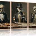 FWIEXA Halloween Skeleton Canvas Wall Art Set of 3, Gothic Skull Framed Painting Artwork, Dark Reaper Prints, Creepy Spooky Decor 24x36In for Party, Bar, Gift, Living Room, Bedroom