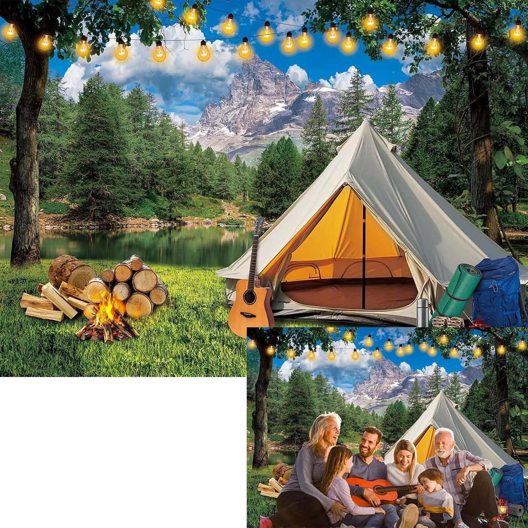 BINQOO Camping Forest Backdrop 7x5FT Forest Camping Adventure VBS Photography Background Happy Camper Tent Party Decoration Banner Photo Shoot Props