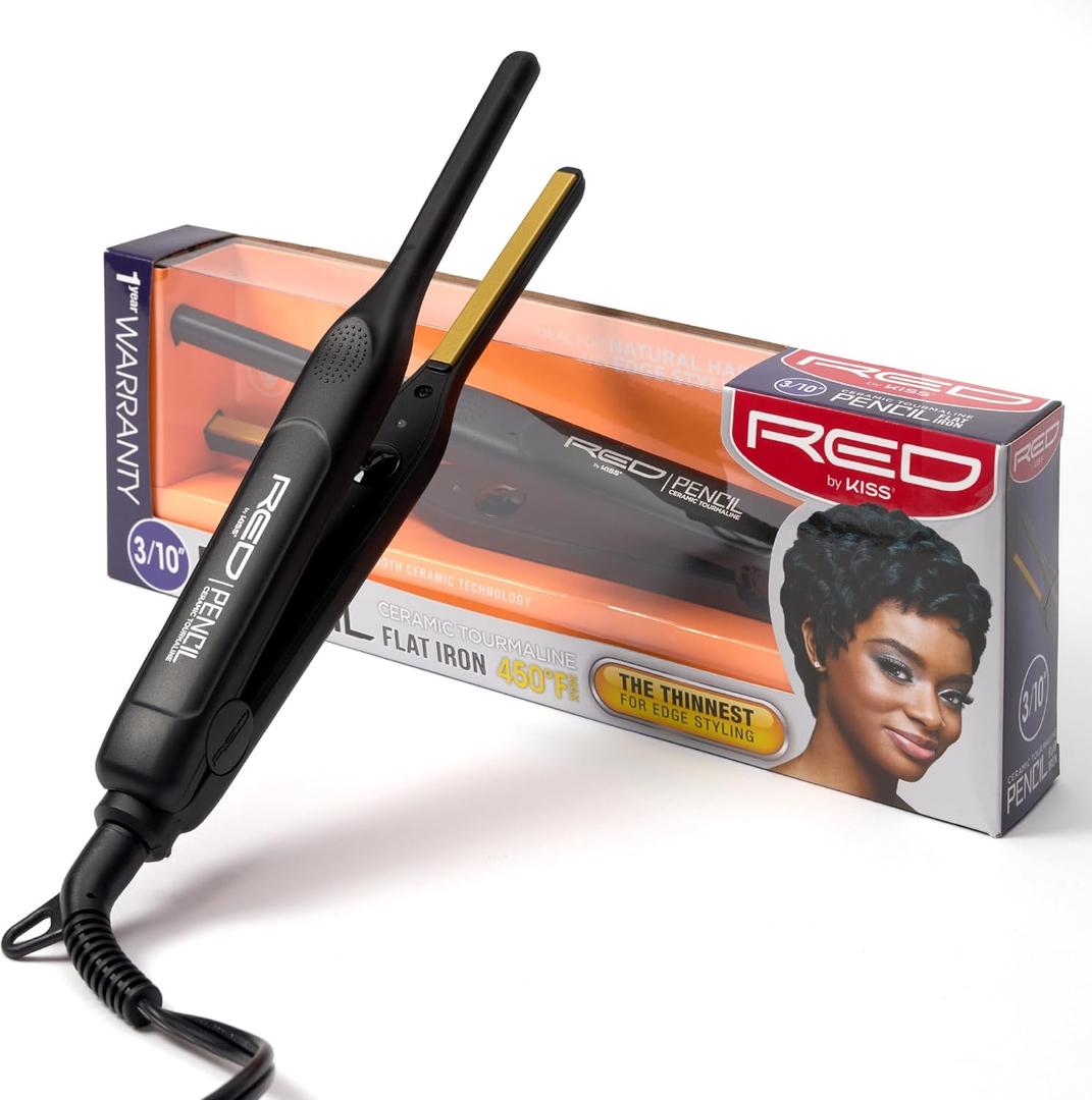 Kiss Red by Pencil Flat Iron Hair Straightener, 0.3 Inch, Ceramic (1 Count (Pack of 1))