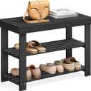 SONGMICS Shoe Rack Bench, 3-Tier Bamboo Shoe Storage Organizer, Entryway Bench, Holds Up to 286 lb, 11.3 x 27.6 x 17.8 Inches, for Entryway Bathroom Bedroom, Ink Black ULBS04H
