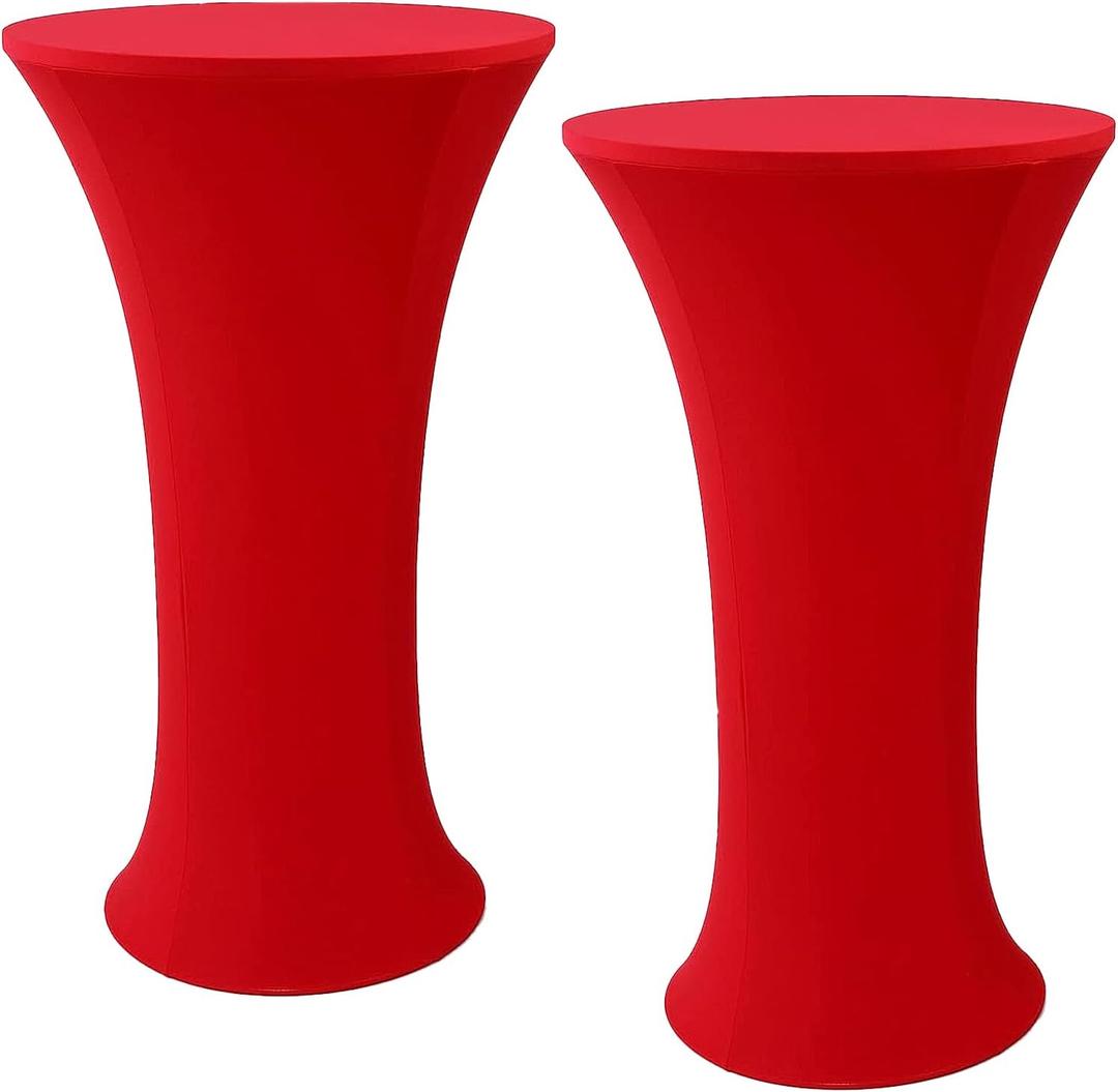 LIGCARESS Cocktail Table Covers 2pc 32x43 inch, Red Spandex Stretch Round Cocktail Tablecloth for Round Tables, Banquets, Outdoor Parties, Weddings, High top Table Covers 