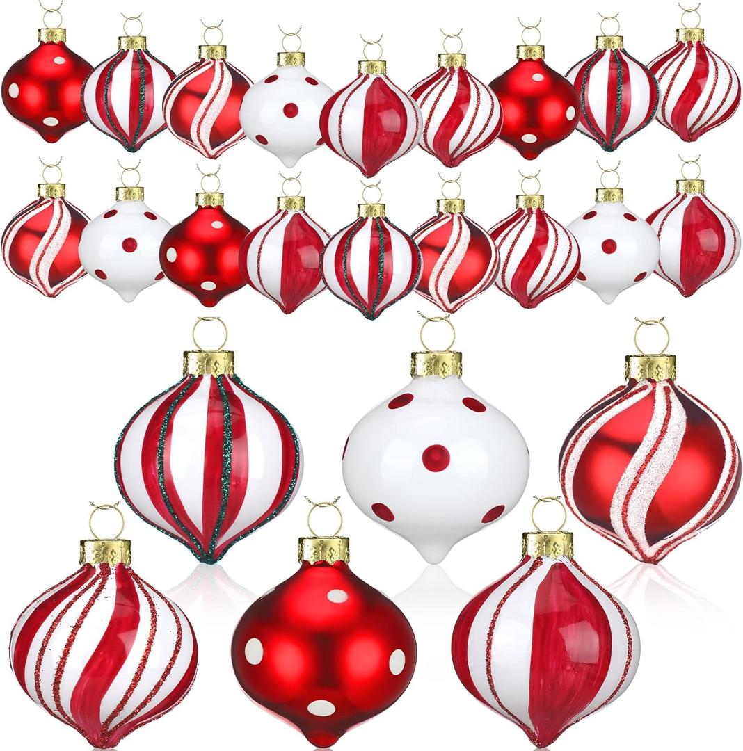 24 Pcs Christmas Peppermint Candy Ornaments Christmas Glass Balls Xmas Tree Hanging Decorations White Red Xmas Party Ornaments Home Decor