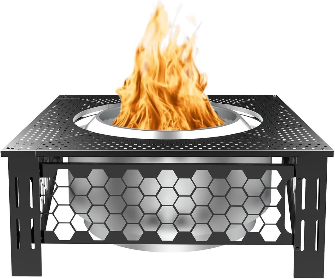 Fire Pit Surround Tabletop for Solo Stove Yukon, Accessories for Solo Stove, Large Surround Table for Stove with Diameter Less Than 27", Square Metal Black