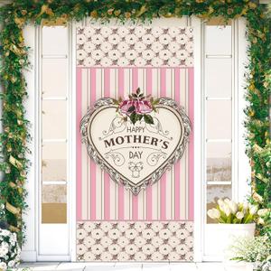 Sunwer Happy Mother's Day Door Cover Love Heart Floral Best Mom Ever Decoration Front Porch Sign Backdrop Banner