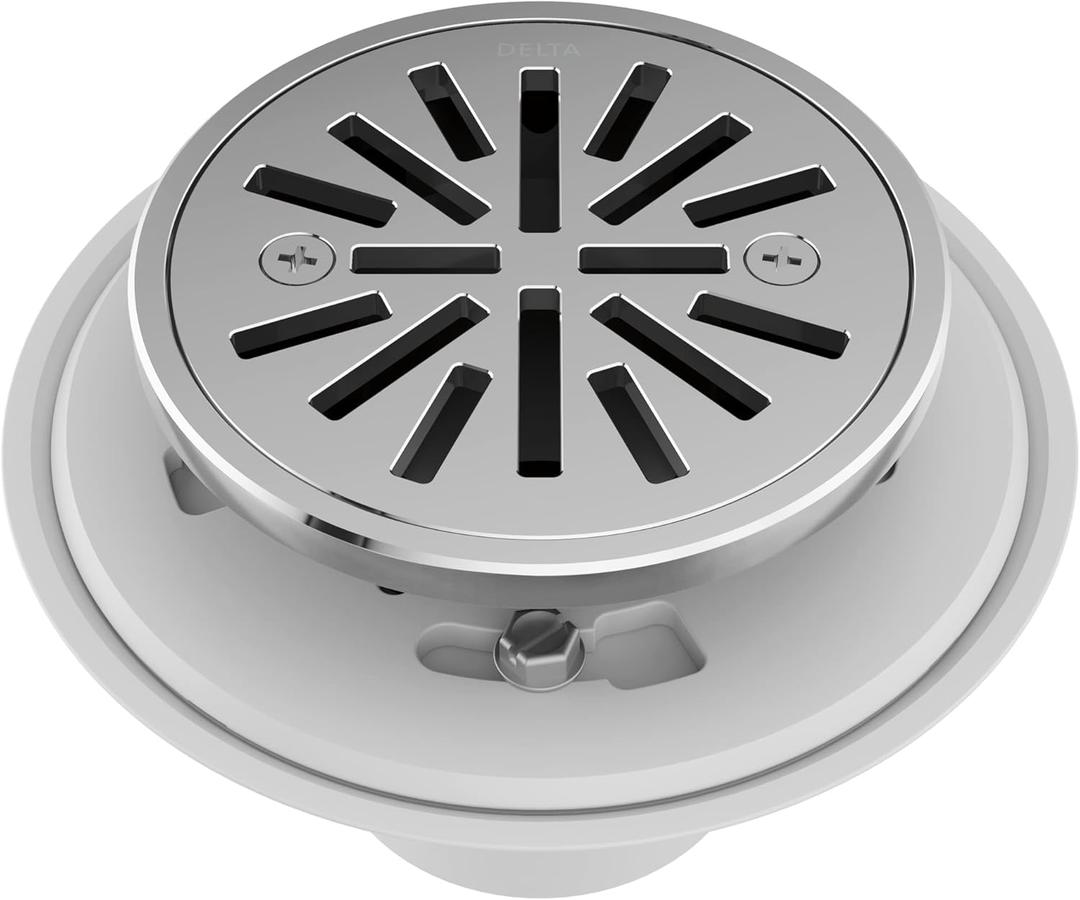 Delta 4 Inch Chrome Tile-In Round Shower Floor Drain with Gasket and Removable Drain Gate, Chrome DT061411