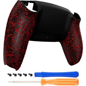 eXtremeRate Textured Red Non-Slip Custom Back Plate Bottom Shell Compatible with ps5 Controller, 3D Splashing Cover, Game Improvement Replacement Back Shell Cover Compatible with ps5 Controller