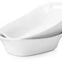 DOWAN Large Serving Bowls with Handles, 60 OZ Oval Serving Platter for Turkey, Fruit Salad Serving Dishes for Entertaining, Porcelain Pasta Bowls for Thanksgiving Day, Parties, Set of 2, Soft White