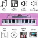 61 Key Electronic Keyboard Piano with Lighted Up Keys, Musical Mini Keyboard Piano with keyboard stand, Digital Portable Synthesizer Keyboards for Beginners Kids Adults (pink), Compact