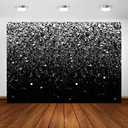 COMOPHOTO Silver Bokeh Black Backdrop 7x5ft Birthday Party Themed Photography Background Silver Dots Decorations Wedding Birthday Party Events Banner Photo Booth Backdrop