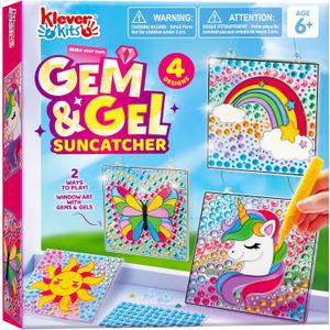 Klever Kits 4PCS Window Art, 2-in-1 Gems and Gels Suncatcher, 2 Ways to Play Diamond and Gels, Arts & Crafts Toys for Boys Girls, Christmas Birthday Gifts for Kids Age 6 and Up