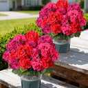 Geraniums Artificial Flowers for Outdoors, 2 Pack Potted Plants Faux Geraniums Bush Artificial Topiaries Realistic UV Resistant Fake Flowers Greenery for Outside Gardens Porch Patio Yard Indoor