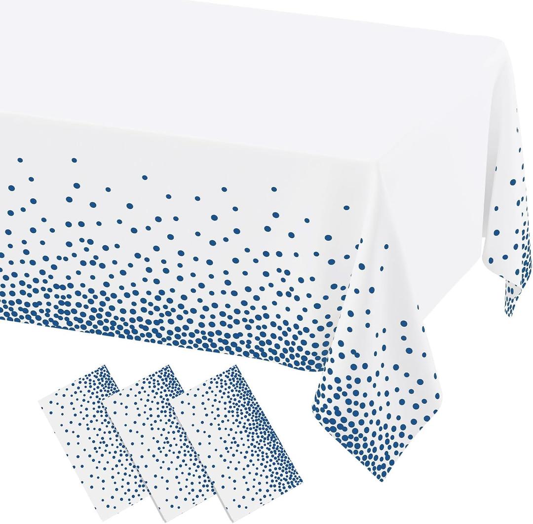 misaya 3 Packs Dot Disposable Table Cloth, 54 x 108 Inch Waterproof Plastic Tablecloth, Rectangle Navy Dots in White Table Covers for Picnic, Birthday, Party