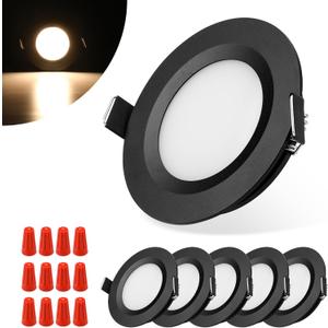 RV Puck Light, RV Recessed Ceiling Light, 12V RV Lights Interior, Ultra-Thin RV Light Fixtures, High Brightness Camper Interior Light for RV Motorhome Boat (Warm White, 6Pack Black)