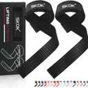 SKDK Cotton Hard Pull Wrist Lifting Straps Grips Band-Deadlift Straps with Neoprene Cushioned Wrist Padded and Anti-Skid Silicone - for Weightlifting, Bodybuilding, Xfit, Strength Training (Black)