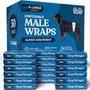 Comfortable Male Dog Diapers - 50-Pack Super Absorbent Disposable Male Dog Wraps- FlashDry Gel Technology, Wetness Indicator Doggie Diapers- Leakproof Belly Wraps for Incontinence, Excitable Urination