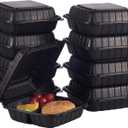 FULING [8x8-Inch, 50 Pieces, 3-Compartment Disposable To Go Box Containers, Plastic Clamshell Takeout Food Trays, Microwave Safe, Cut Resistantstable Hinged Lid, Hybrid Polypropylene, Black
